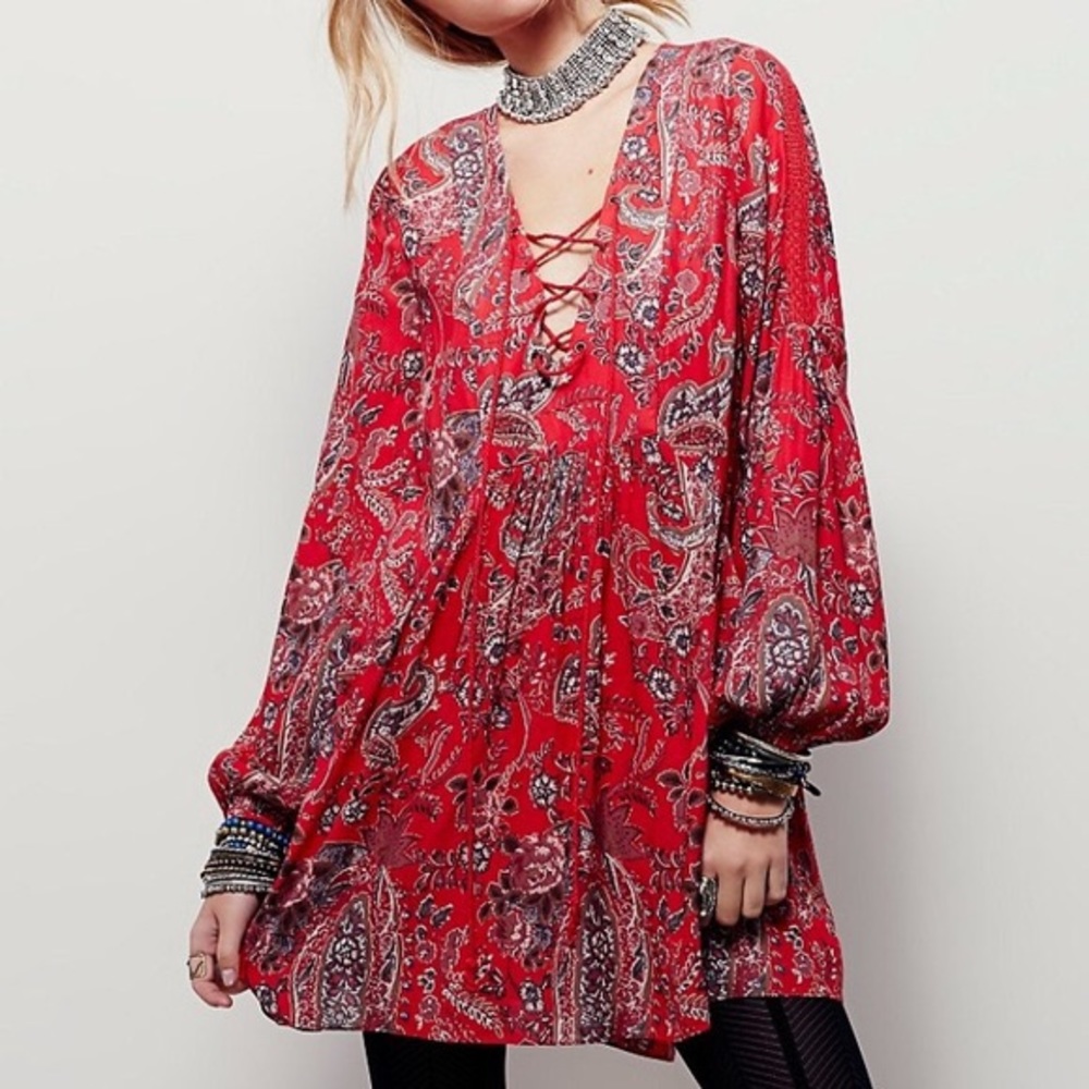 Free People Rain or Shine Lace Up Mini Dress